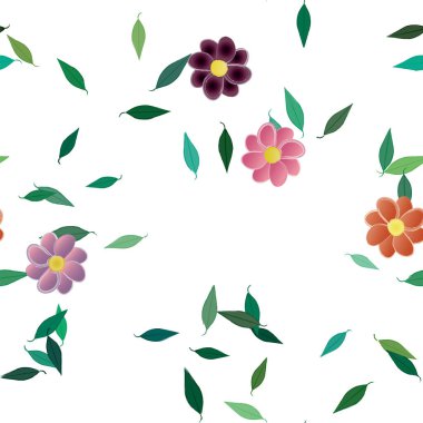 Boş kompozisyonda yaprakları olan basit çiçekler, vektör illüstrasyonu