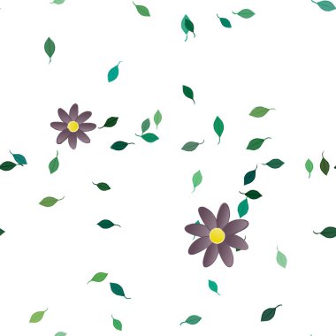 Yapraklı yaz çiçeklerinin vektör çizimi, botanik arka plan