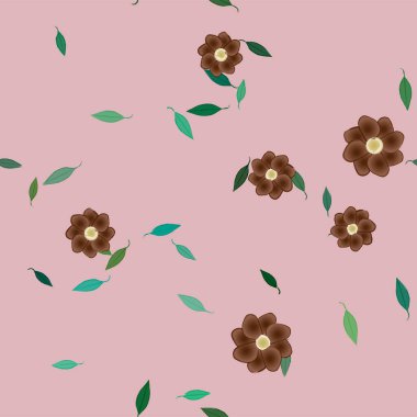 Çiçekleri ve yaprakları olan çiçeksiz bir arka plan, vektör çizimi.