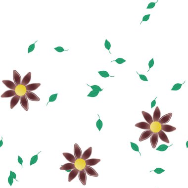 Yapraklı yaz çiçeklerinin vektör çizimi, botanik arka plan