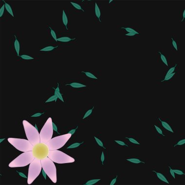 Basit çiçek ve yeşil yapraklı tasarım kompozisyonu, vektör illüstrasyonu