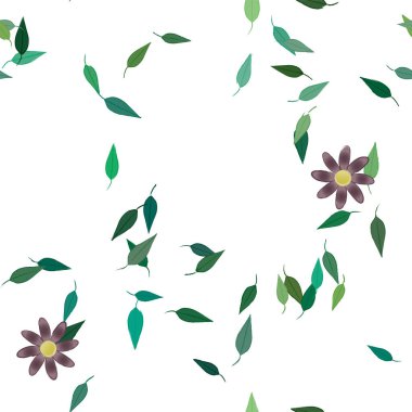 Çiçekleri ve yaprakları olan çiçeksiz bir arka plan, vektör çizimi.