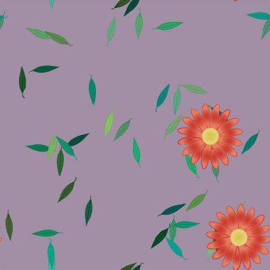 Çiçekleri ve yaprakları olan çiçeksiz bir arka plan, vektör çizimi.