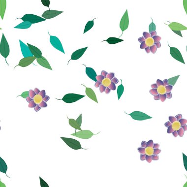 Yapraklı yaz çiçeklerinin vektör çizimi, botanik arka plan