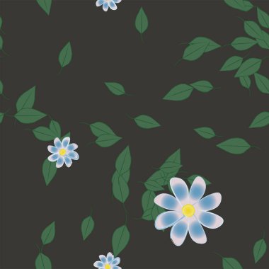 Çiçekleri ve yaprakları olan çiçeksiz bir arka plan, vektör çizimi.