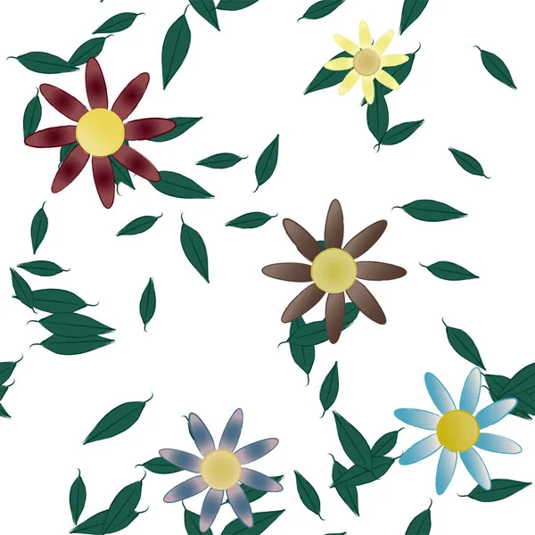 花や葉のある美しい花のシームレスな背景ベクトル図 — ストックベクタ
