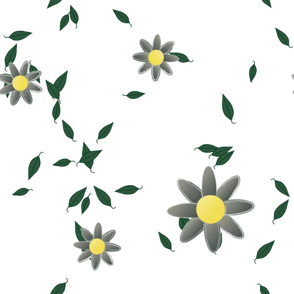 Fleurs Simples Avec Feuilles Composition Libre Illustration Vectorielle — Image vectorielle