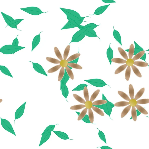 Fleurs Simples Avec Feuilles Composition Libre Illustration Vectorielle — Image vectorielle
