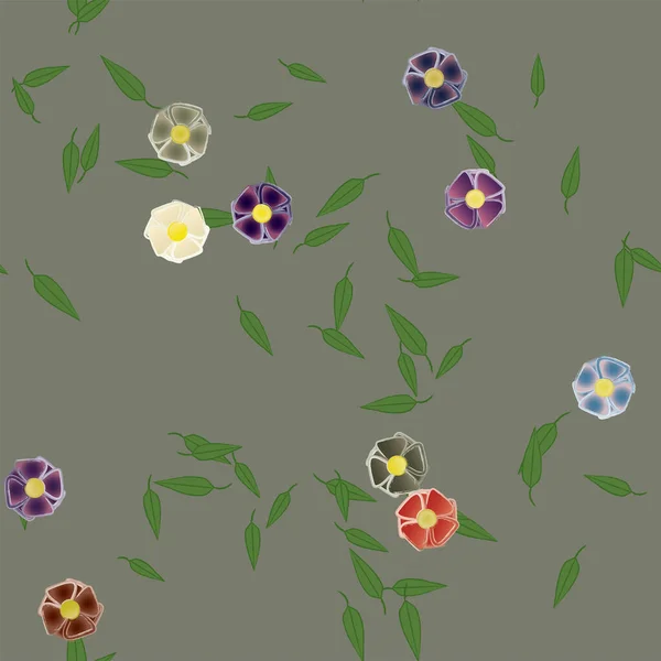 Vacker Blommig Sömlös Bakgrund Med Blommor Och Blad Vektor Illustration — Stock vektor