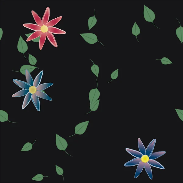 Hermoso Fondo Floral Sin Costuras Con Flores Hojas Ilustración Vectorial — Vector de stock