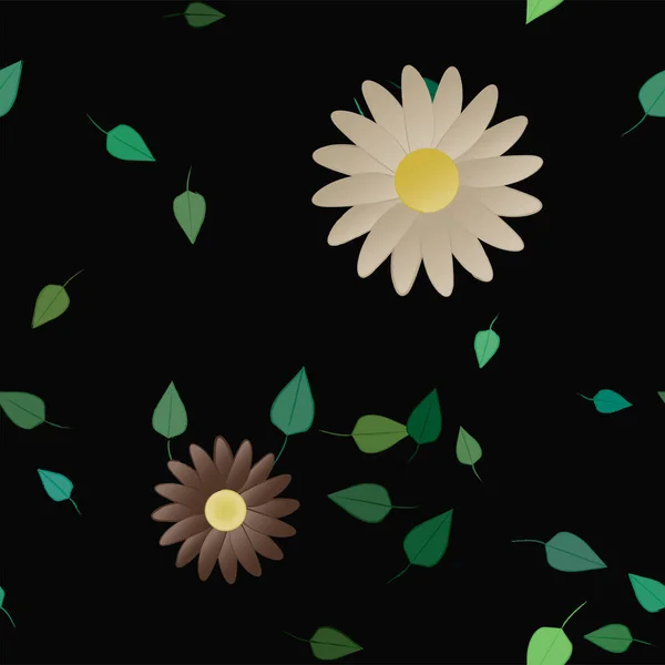 Vector Ilustración Flores Con Hojas Fondo Sin Costuras — Vector de stock