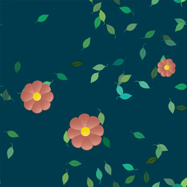 Vector Ilustración Flores Con Hojas Fondo Sin Costuras — Vector de stock