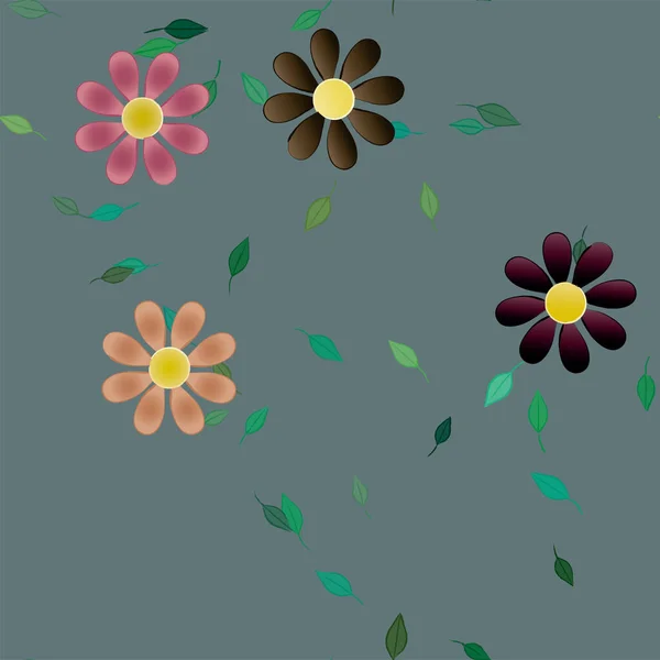 Fleurs Abstraites Avec Des Feuilles Vertes Motif Sans Couture Illustration — Image vectorielle