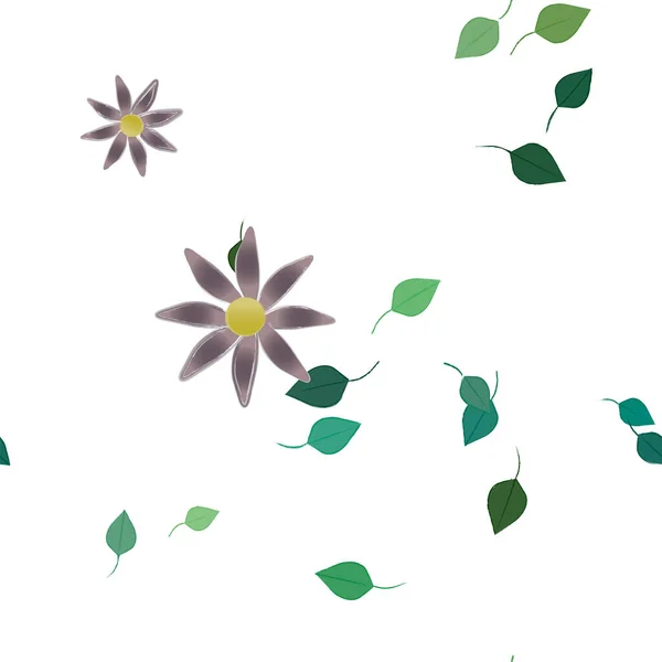 Ilustração Vetorial Flores Verão Com Folhas Fundo Botânico — Vetor de Stock