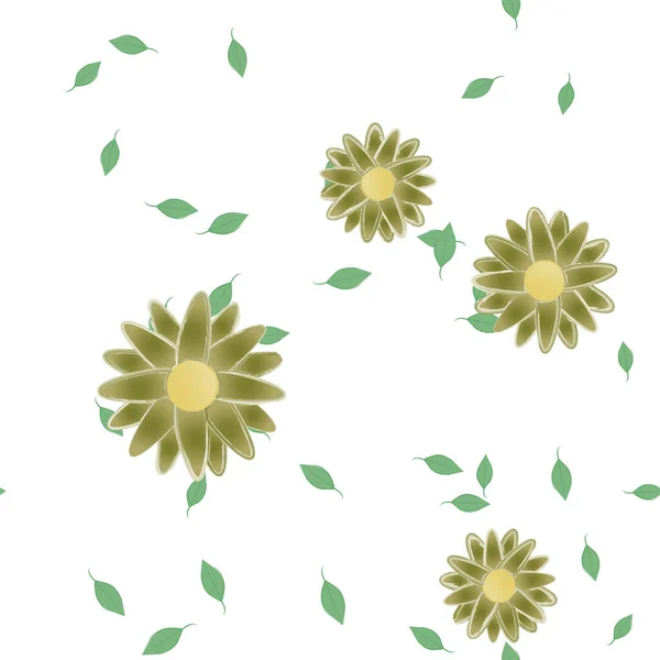 Ilustração Vetorial Flores Com Folhas Fundo Sem Costura — Vetor de Stock