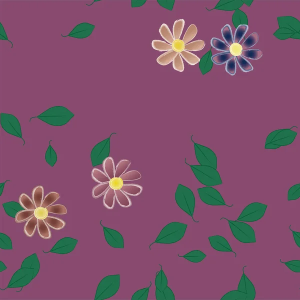 Enkle Blomster Med Blader Fri Sammensetning Vektorillustrasjon – stockvektor