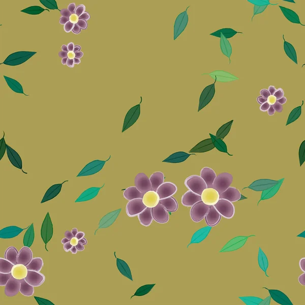 Fundo Sem Costura Floral Bonito Com Flores Folhas Ilustração Vetorial — Vetor de Stock