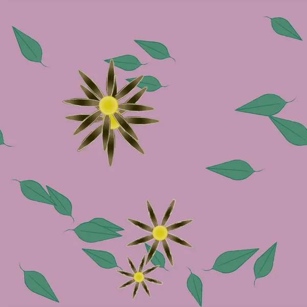 Fleurs Simples Avec Feuilles Composition Libre Illustration Vectorielle — Image vectorielle