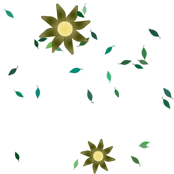 Design Composition Simple Flowers Green Leaves Vector Illustration — Stock Vector