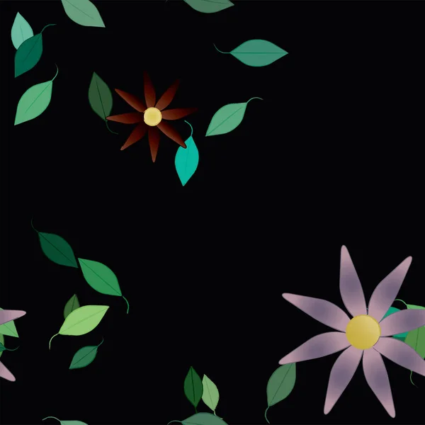 Vector Ilustración Flores Con Hojas Fondo Sin Costuras — Vector de stock