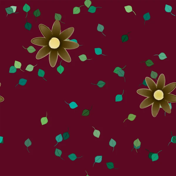 Illustration Vectorielle Fleurs Avec Feuilles Fond Sans Couture — Image vectorielle