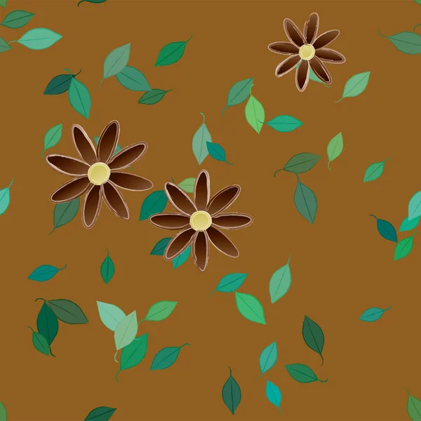 Vector Illustratie Van Bloemen Met Bladeren Naadloze Achtergrond — Stockvector