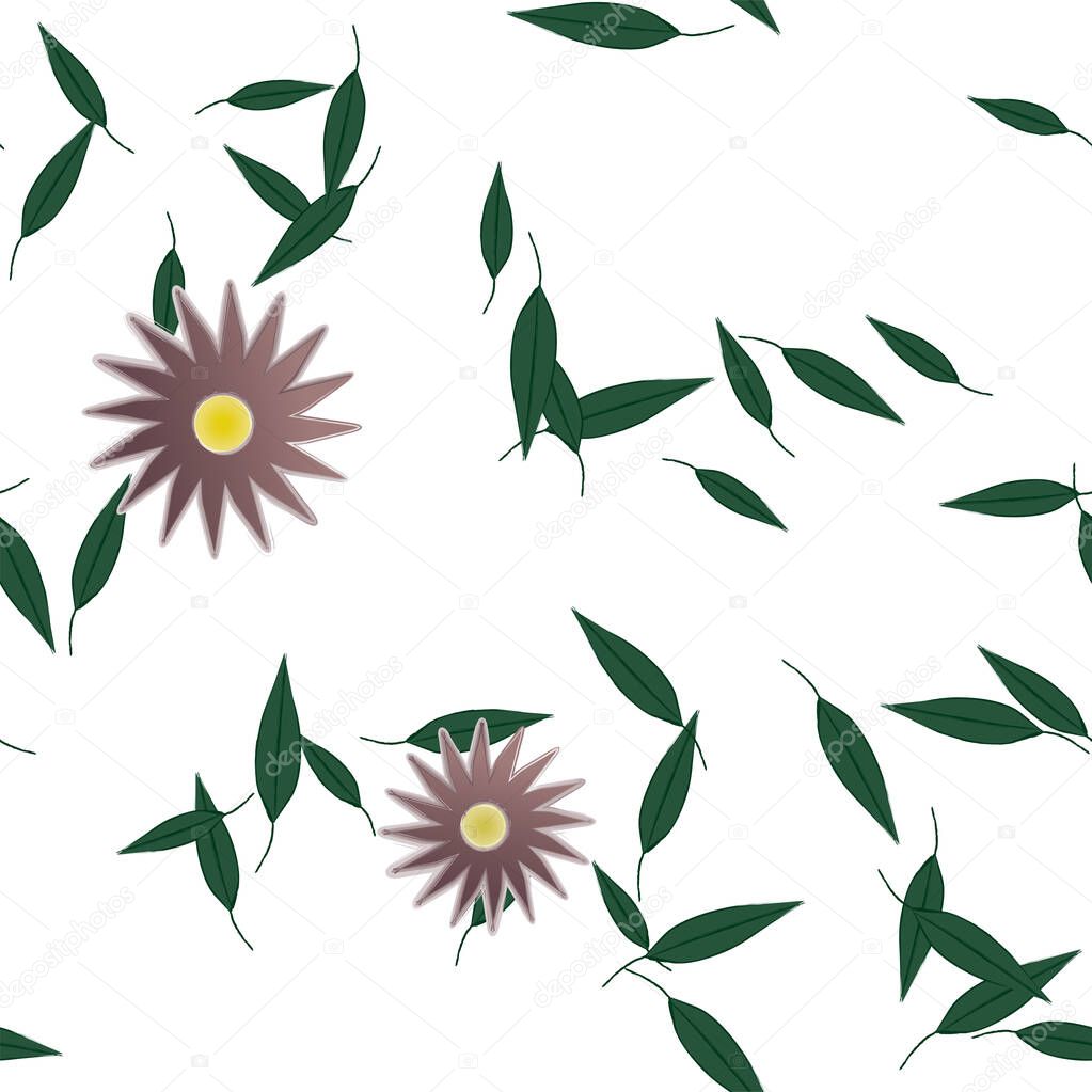 vector illustration of flowers with leaves, seamless background