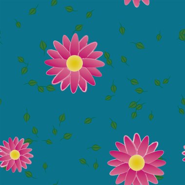 Çiçekleri ve yaprakları olan çiçeksiz bir arka plan, vektör çizimi.