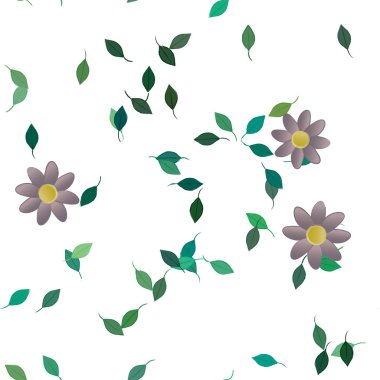 Yapraklı yaz çiçeklerinin vektör çizimi, botanik arka plan