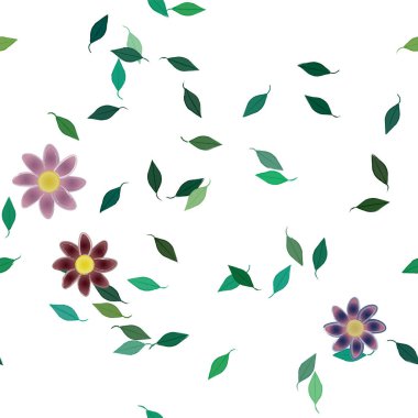 Yapraklı yaz çiçeklerinin vektör çizimi, botanik arka plan