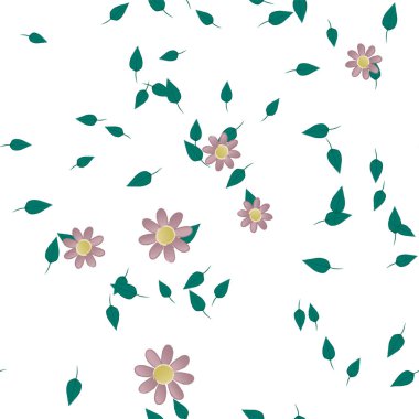 Basit çiçek ve yeşil yapraklı tasarım kompozisyonu, vektör illüstrasyonu