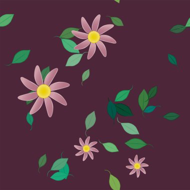 Çiçekleri ve yaprakları olan çiçeksiz bir arka plan, vektör çizimi.