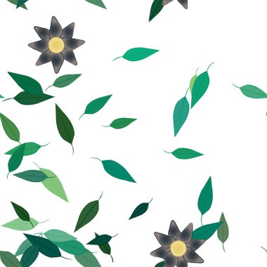 Boş kompozisyonda yaprakları olan basit çiçekler, vektör illüstrasyonu