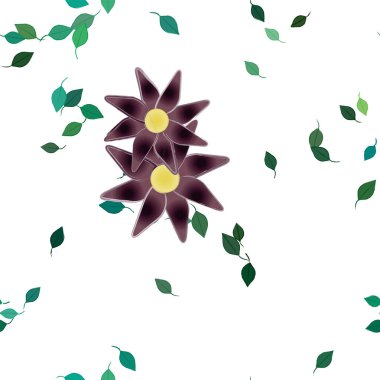 Basit çiçek ve yeşil yapraklı tasarım kompozisyonu, vektör illüstrasyonu