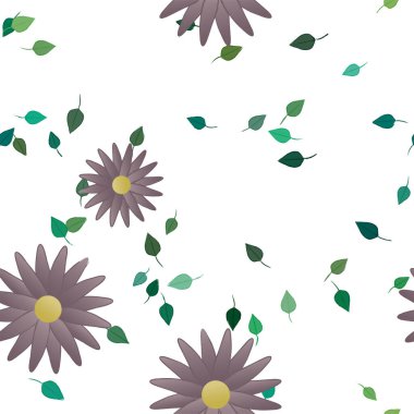 Çiçekleri ve yaprakları olan çiçeksiz bir arka plan, vektör çizimi.