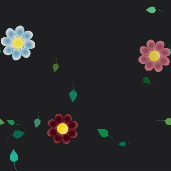 Vektorillustration Von Blumen Mit Blättern Nahtloser Hintergrund — Stockvektor