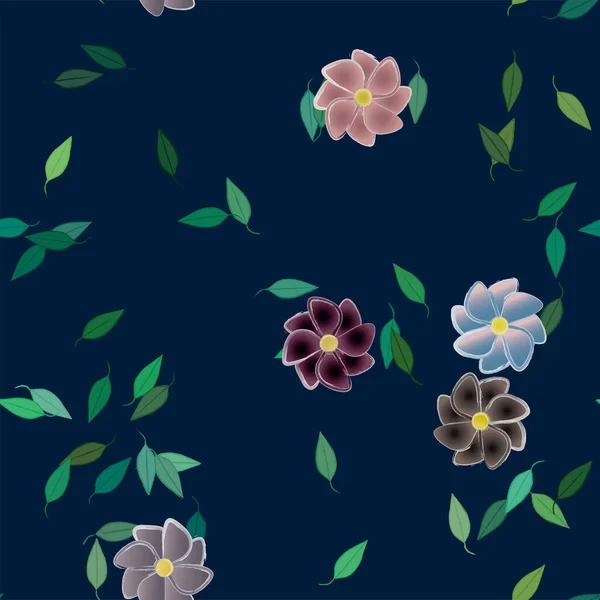 Composição Design Com Flores Simples Folhas Verdes Ilustração Vetorial — Vetor de Stock