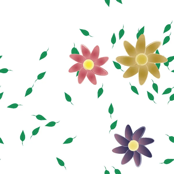 Ilustração Vetorial Flores Com Folhas Fundo Sem Costura — Vetor de Stock