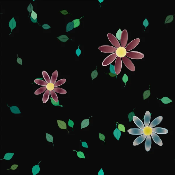 Fundo Sem Costura Floral Bonito Com Flores Folhas Ilustração Vetorial — Vetor de Stock