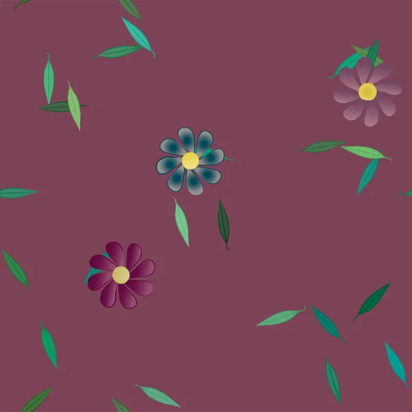 Bunga Sederhana Dengan Daun Dalam Komposisi Bebas Vektor Ilustrasi - Stok Vektor
