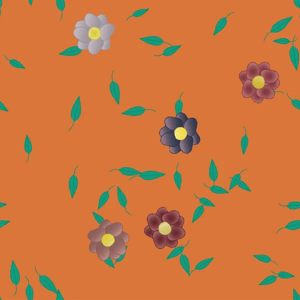 Fleurs Simples Avec Feuilles Composition Libre Illustration Vectorielle — Image vectorielle