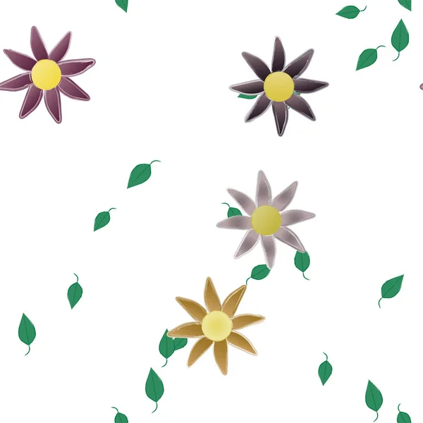 Vektorillustration Von Blumen Mit Blättern Nahtloser Hintergrund — Stockvektor