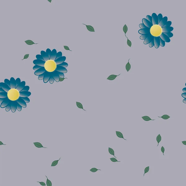 Vector Ilustración Flores Con Hojas Fondo Sin Costuras — Vector de stock