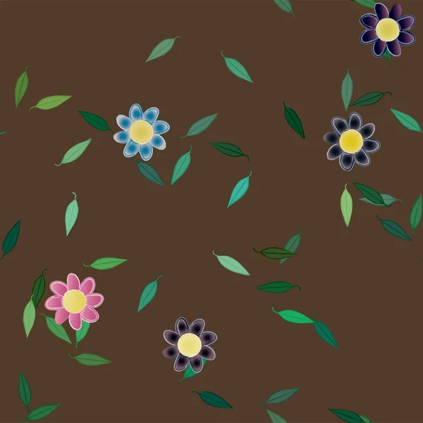 Простые Цветы Листьями Свободной Композиции Векторная Иллюстрация — стоковый вектор