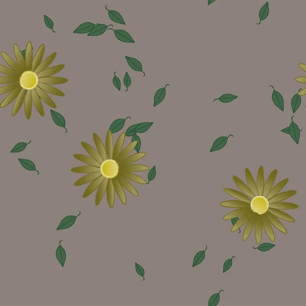 Vektorillustration Von Blumen Mit Blättern Nahtloser Hintergrund — Stockvektor