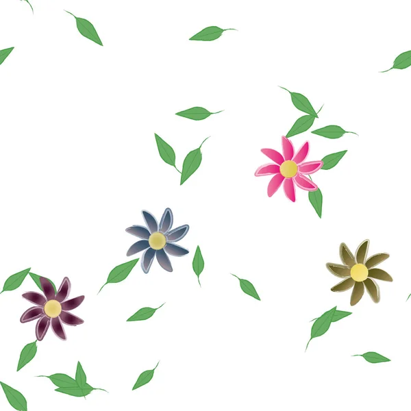 有叶子的花的矢量图解 无缝背景 — 图库矢量图片