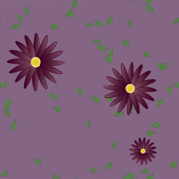 Vektorillustration Von Blumen Mit Blättern Nahtloser Hintergrund — Stockvektor