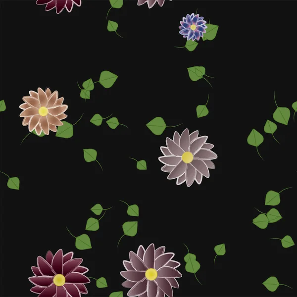 Hermoso Fondo Floral Sin Costuras Con Flores Hojas Ilustración Vectorial — Vector de stock