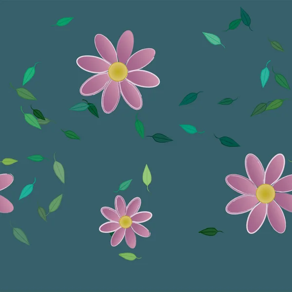 Basit Renkli Çiçekleri Yeşil Yaprakları Olan Güzel Kompozisyon Vektör Illüstrasyonu — Stok Vektör