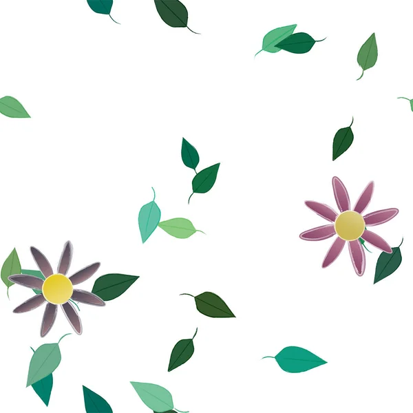 Flores Simples Com Folhas Composição Livre Ilustração Vetorial — Vetor de Stock